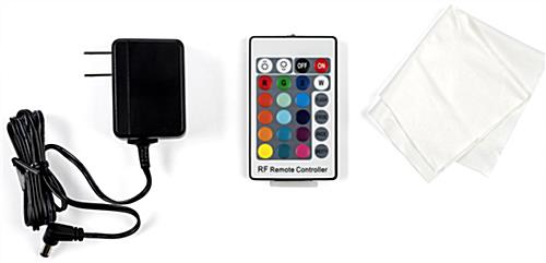 LED illuminated bar shelving recharge cable and cloth
