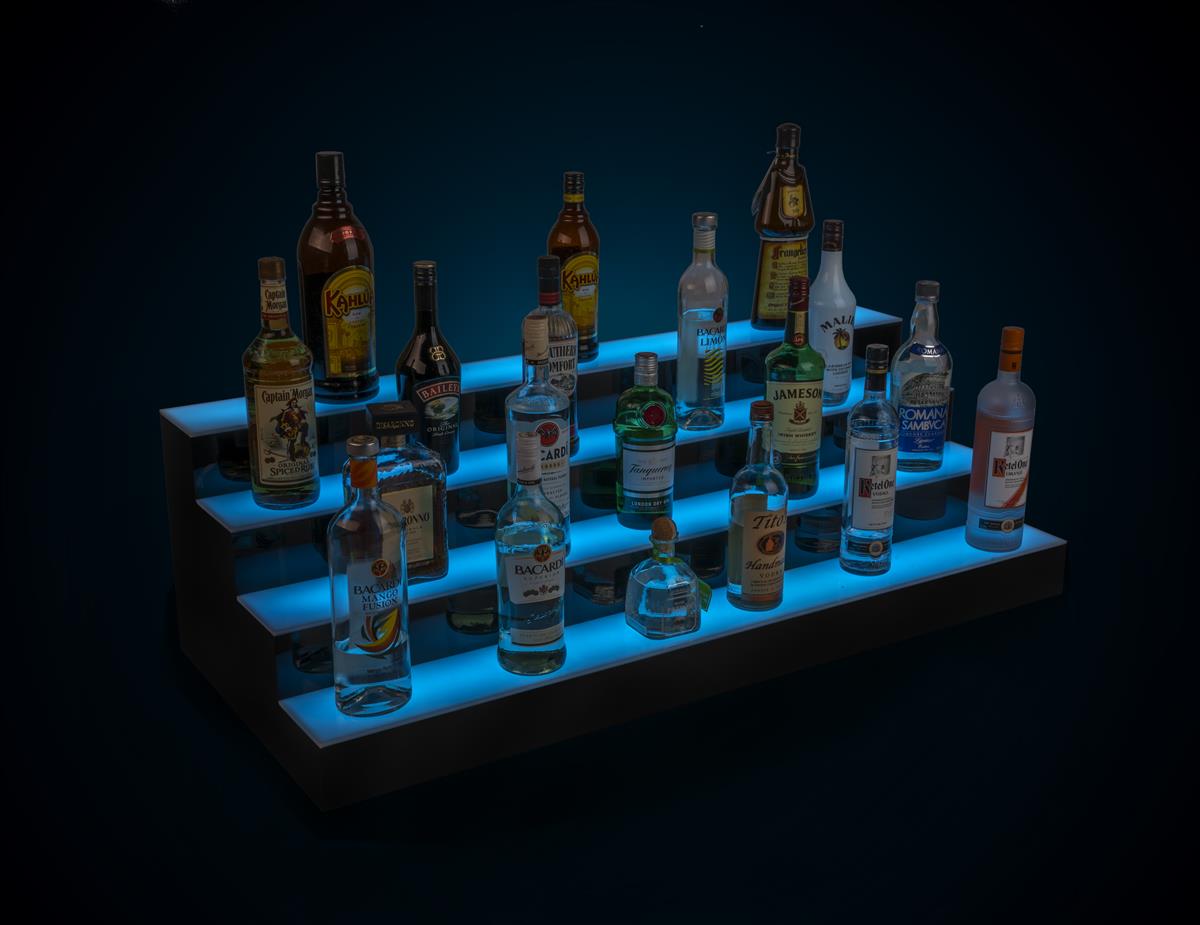 Lighted Liquor Bottle Bar | 48"w 4 Step Tier LED