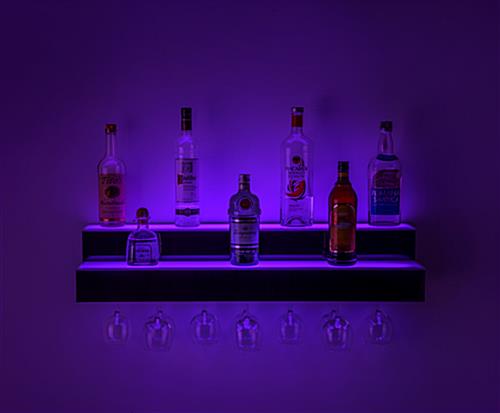 glowing LED illuminated liquor shelves