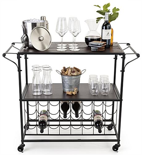 Portable liquor cart with wine rack includes 4 caster wheels 