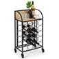 Wine rack with wheels measures 17 inches wide by 28 inches tall 