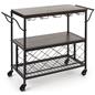 Beverage cart with wine storage features two curved handles 