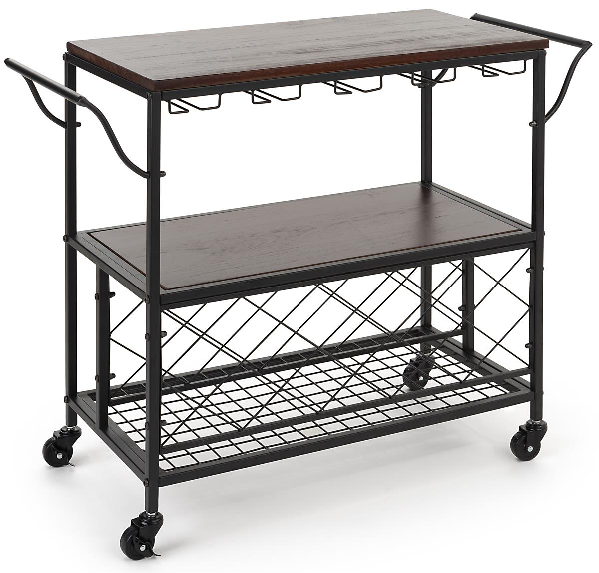 Beverage cart with wine storage features two curved handles 