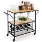 Beverage cart with wine storage and three tiered shelving 