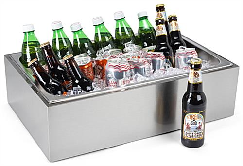 Stainless steel ice holder housing with open top design