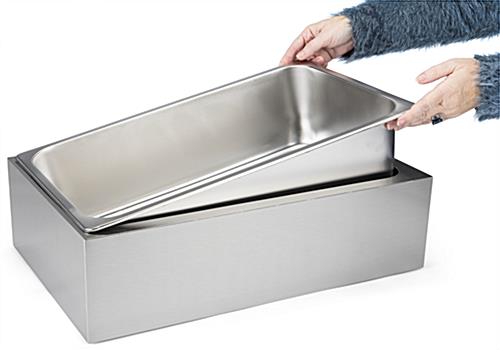 Stainless steel ice holder housing with removable large pan