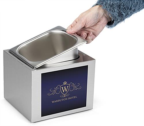 Branded Steel Countertop Ice Bin with removable stainless steel pan
