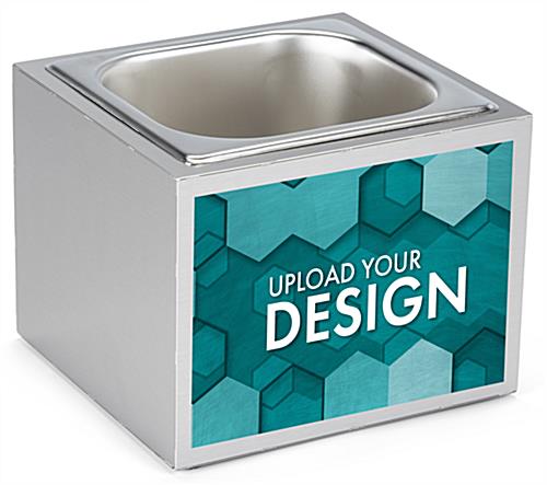 Branded steel countertop ice bin with complete UV digital printing capabilities