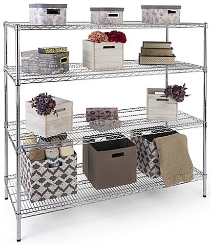 Commercial wire rack shelving has adjustable levels