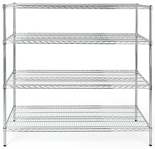 Commercial wire rack shelving has plastic protective feet