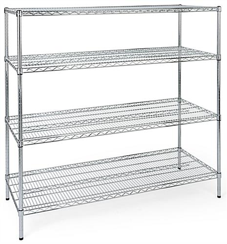 Commercial wire rack shelving with four heavy-duty tiers