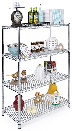 Free standing wire shelving has a weight capacity of 330 pounds per level