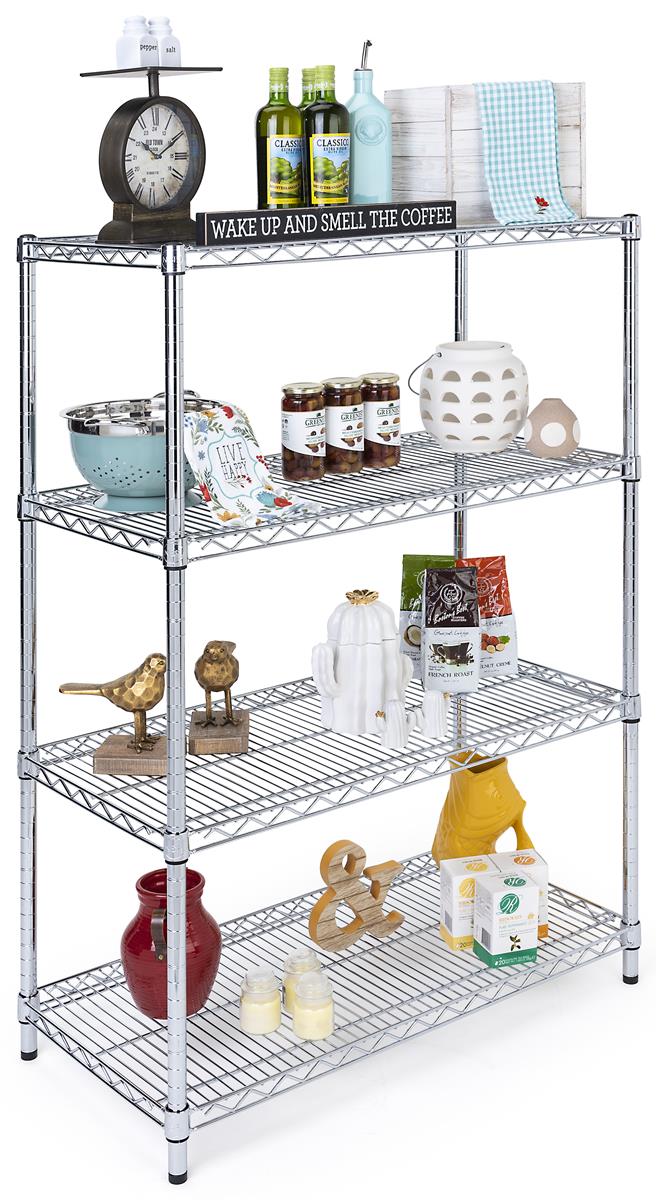 Free Standing Wire Shelving | 4 Commercial Grade Metal Tiers