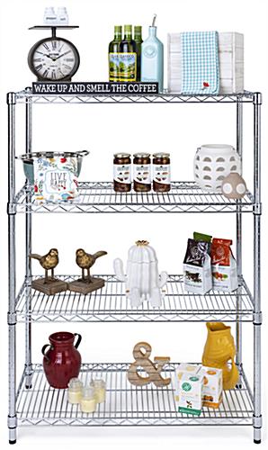 Free standing wire shelving with shiny chrome finish