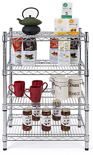 Metal wire shelving unit with 24 inch wide shelves