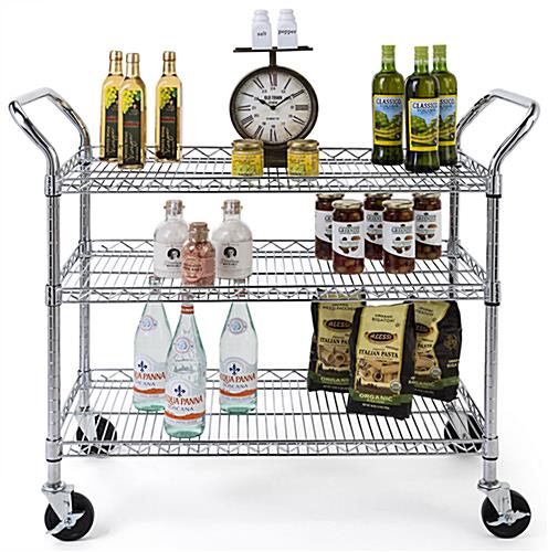 Chrome wire utility cart with commercial grade chrome steel