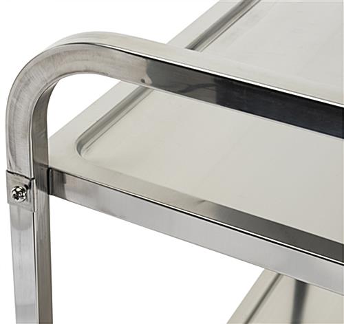 3 tier stainless steel utility cart with 2 tubular curved handles 