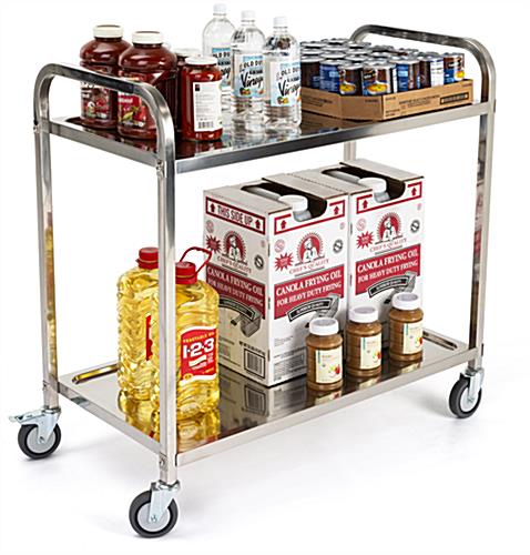 2 tier stainless steel service cart with shelf width of 35 inches