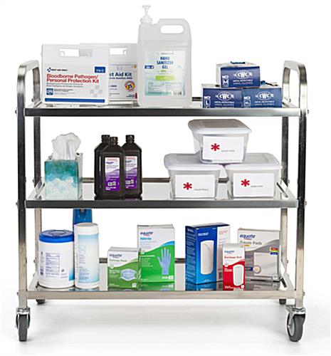 3 tier stainless steel utility cart with 10.5 inch distance between shelves