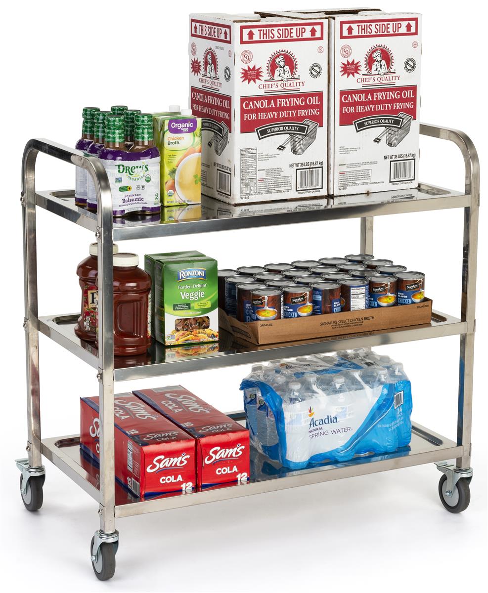 3-Tier Utility Cart Grey Bus Cart 350 lbs Load with Open Shelving 33"L x 16... 