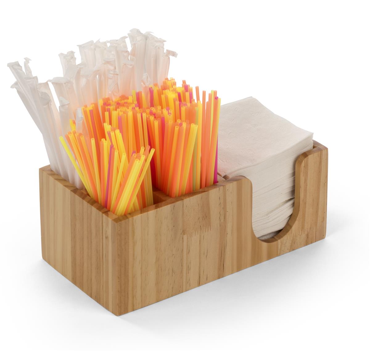 Bar Caddy Accessory Organizer Wooden Straw and Napkin Dispenser