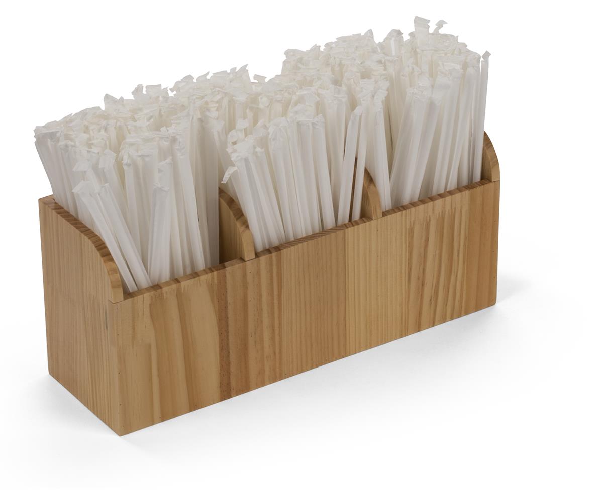 Wood Stirrer Dispenser Straw Caddy 3Pocket Countertop Holder