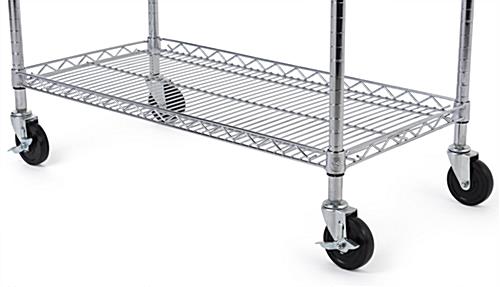 Chrome wire utility cart with set of caster wheels