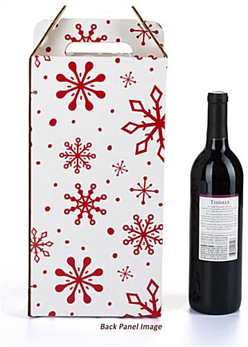Red snowflake pre-printed cardboard wine carrier is sold in a set of 25