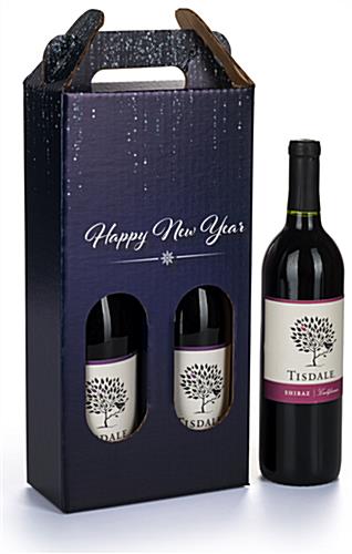 Pre-printed cardboard wine carrier with blue new years design