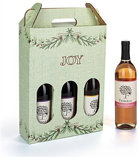 Pre-printed cardboard wine carrier with front open panels