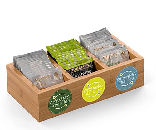 Wooden custom rustic condiment tray with full color logo printing