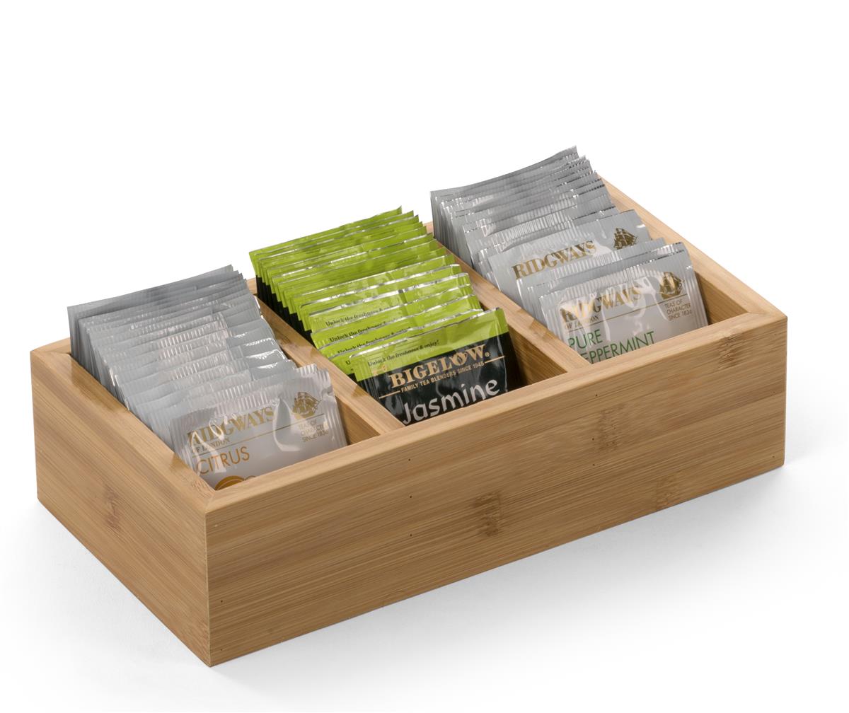 Condiment Packet Dispenser Three Compartment Bamboo Organizer
