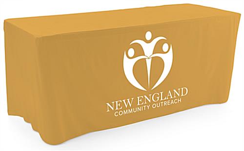 Gold custom printed fitted tablecloths with personalized imprint