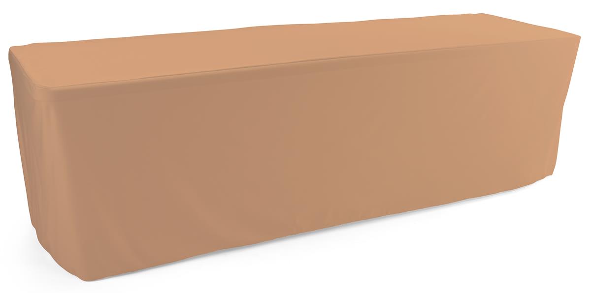 Tan trade show table throws with wrinkle resistant material 