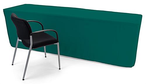 Forest green trade show table throws with overall length of 156 inches 