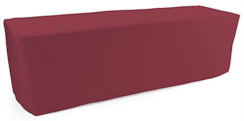 Burgundy trade show table throws measure 90 inches wide by 156 inches tall 