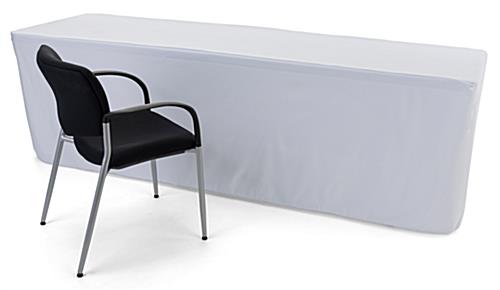White trade show table throws with overlock stitched hem 
