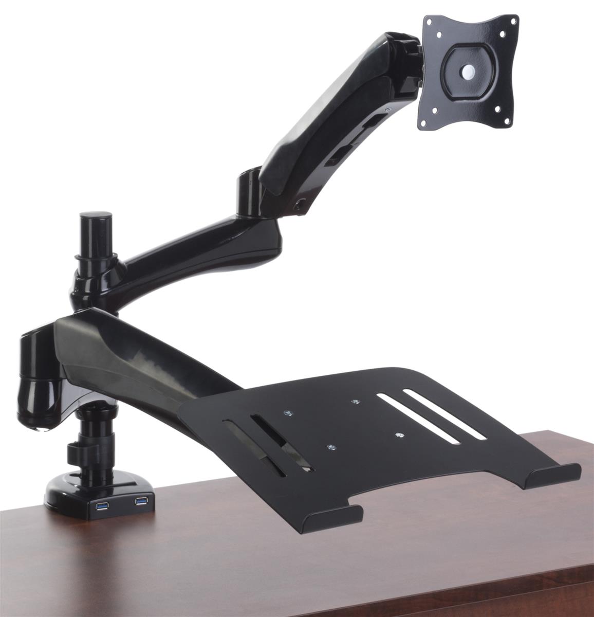 Desk Mount Dual Monitor Arm One Laptop & One Screen Holder