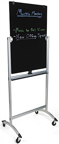 Rolling Magnetic Glass Dry Erase Easel, Works with Wet Erase Markers