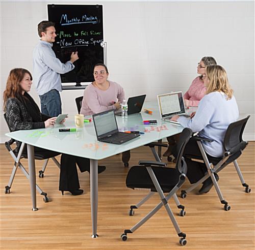 Rolling Magnetic Glass Dry Erase Easel for Corporate Settings