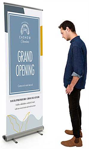 Roll up banner stand has single sided design 
