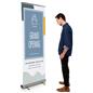 Roll up banner stand has single sided design 
