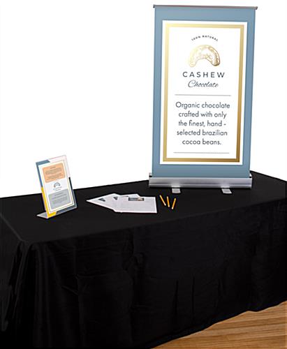 Tabletop retractable banner is single sided