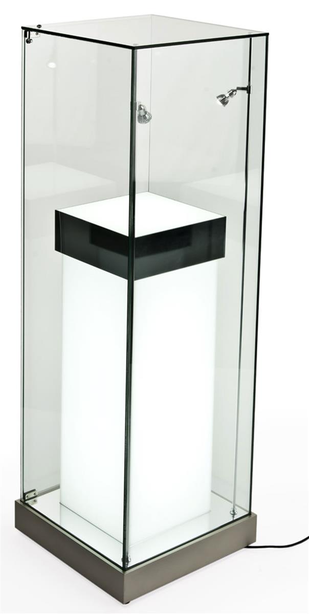 The Illuminated Pedestal Cabinets Are, Lighted Glass Display Cabinet