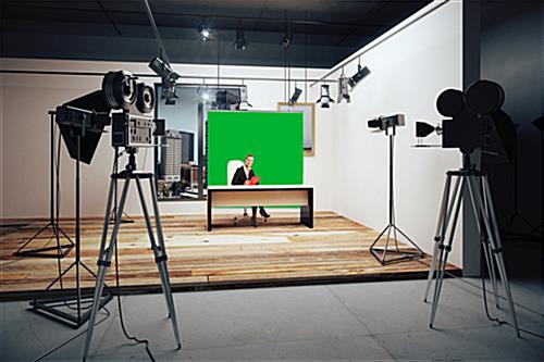 Hanging green screen backdrop with dye sublimation PMS 354 C