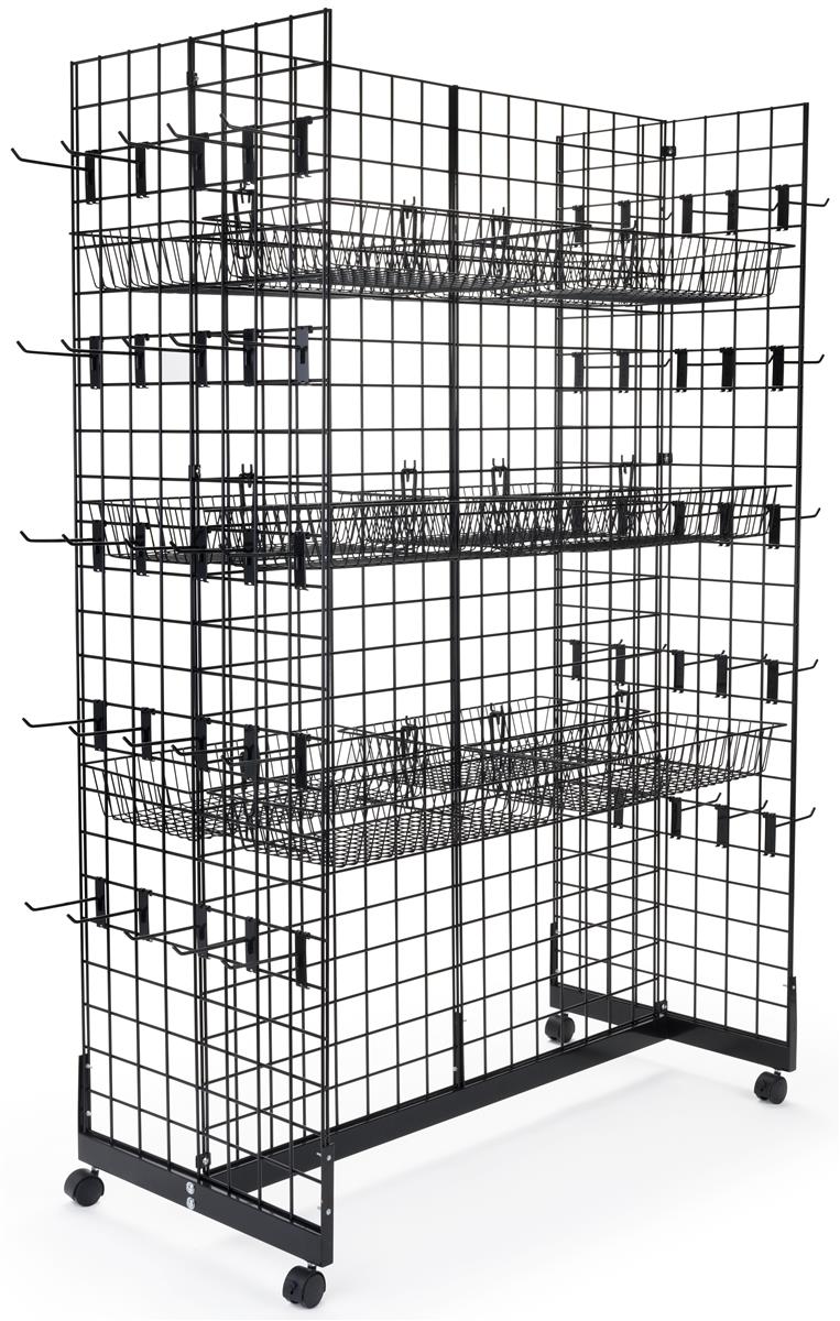 Black Gridwall Gondola Display System 12 Baskets & 50 Hooks
