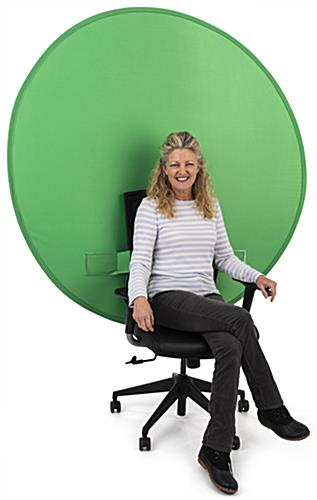 Portable chair mounted green screen stays firmly positioned while you're seated