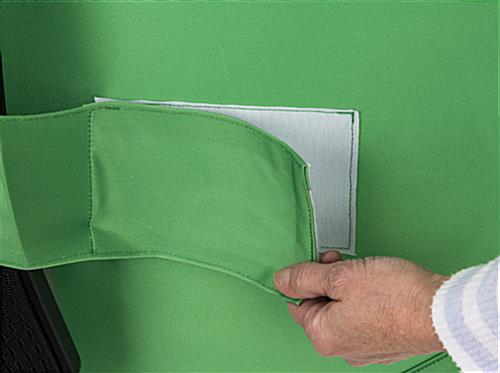 Portable chair mounted green screen with hook & loop closure attachments