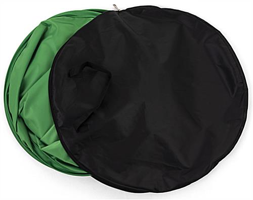 Portable chair mounted green screen with easy storage inside travel bag