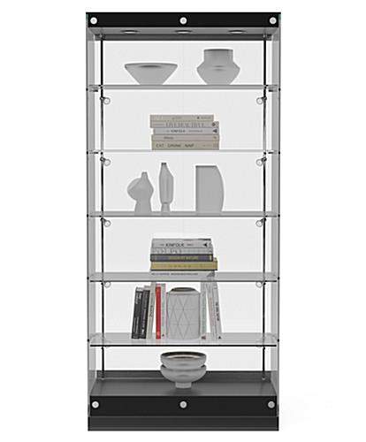 Modern glass display cabinet with black base